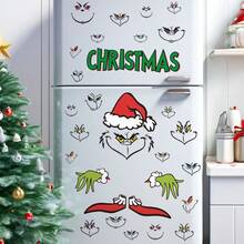 Funko Grinch Christmas Wall Stickers Set, 4 Sheets 39Pcs Self Adhesive Removable Cartoon Face Hand Slogan Decals For Window Wall Holiday Decor - 4 Pieces - View 1