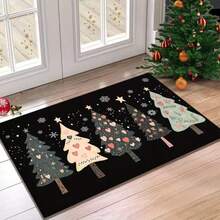 1pc, Holiday Christmas Tree Welcome Mat, Christmas Tree & Snowflake Pattern, Christmas Gift, Christmas Decoration, Christmas, Non-Slip, Machine Washable, Durable - Perfect For Home, Holiday Decor, Entrance, Living Room, Balcony Outdoor Space! - Black - View 4