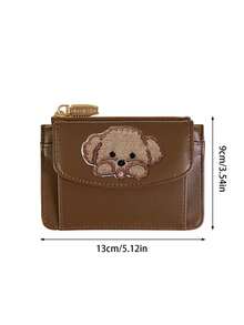 Retro Brown Wallet With Cute Animal Patch,PU Multi Card Holder,Zipper Coin Purse,Cute Cat Hedgehog Dog Card Wallet With Coin Pocket,Holiday Gifts - Multicolor - View 11