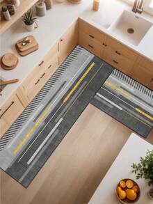 1 Pc Gray Paired With Gold Lines Pattern Kitchen Mat, 3.5 Mm Soft Rubber That Absorbs Water And Is Easy To Clean. Suitable For Corridors, Bathrooms, Living Rooms, Outdoor Door Mats, And Toilets. Useable Throughout The Year And For Various Holidays. - Multicolor - View 10