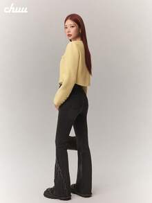 CHUU Women's Thermal Lined Wool Blend Coat, Autumn/Winter Long Sleeve Thick Warm Short Jacket - Yellow - View 5