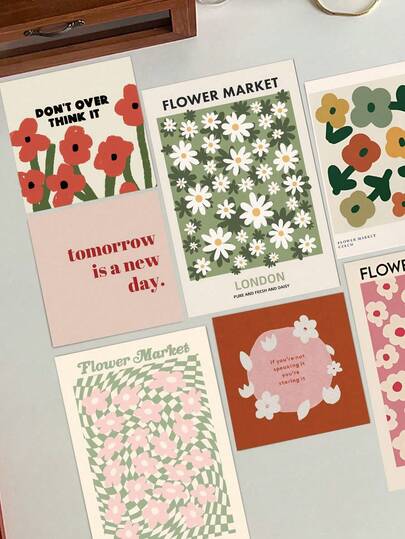 15 autocollants muraux de cartes postales florales inspirantes, avec citations inspirantes, histoires de fleurs, histoires de printemps, décoration murale de cartes de fleurs, convient pour les dortoirs, les maisons de location, la décoration de chambre, les autocollants d'affiche de fond, les accessoires de photographie