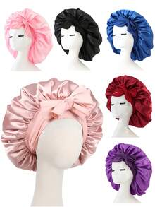 1pc Luxury Satin Sleep Cap With Adjustable Bow Tie - Lightweight Hair Care Cap For Curly/Braided/Natural Hair, Available In Multiple Colors - Multicolor - View 2