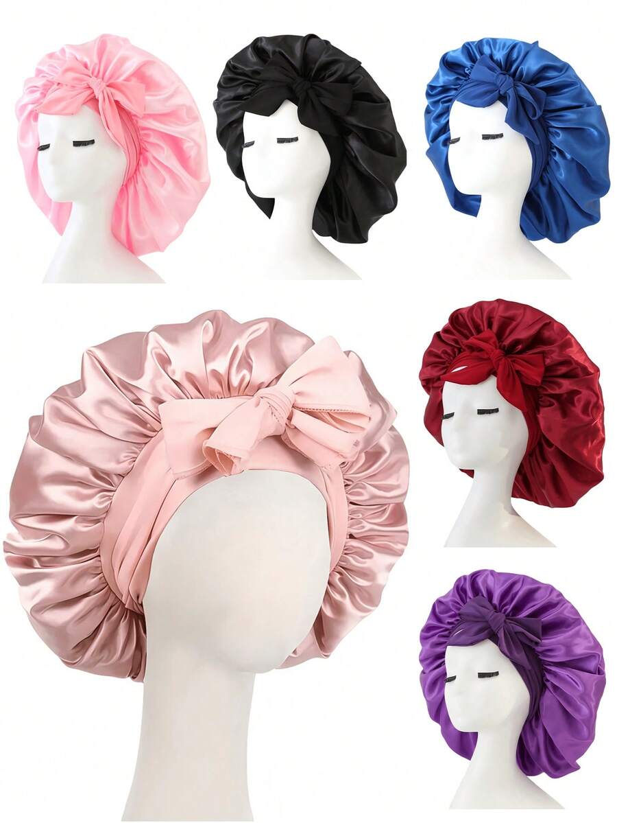 1pc Luxury Satin Sleep Cap With Adjustable Bow Tie - Lightweight Hair Care Cap For Curly/Braided/Natural Hair, Available In Multiple Colors