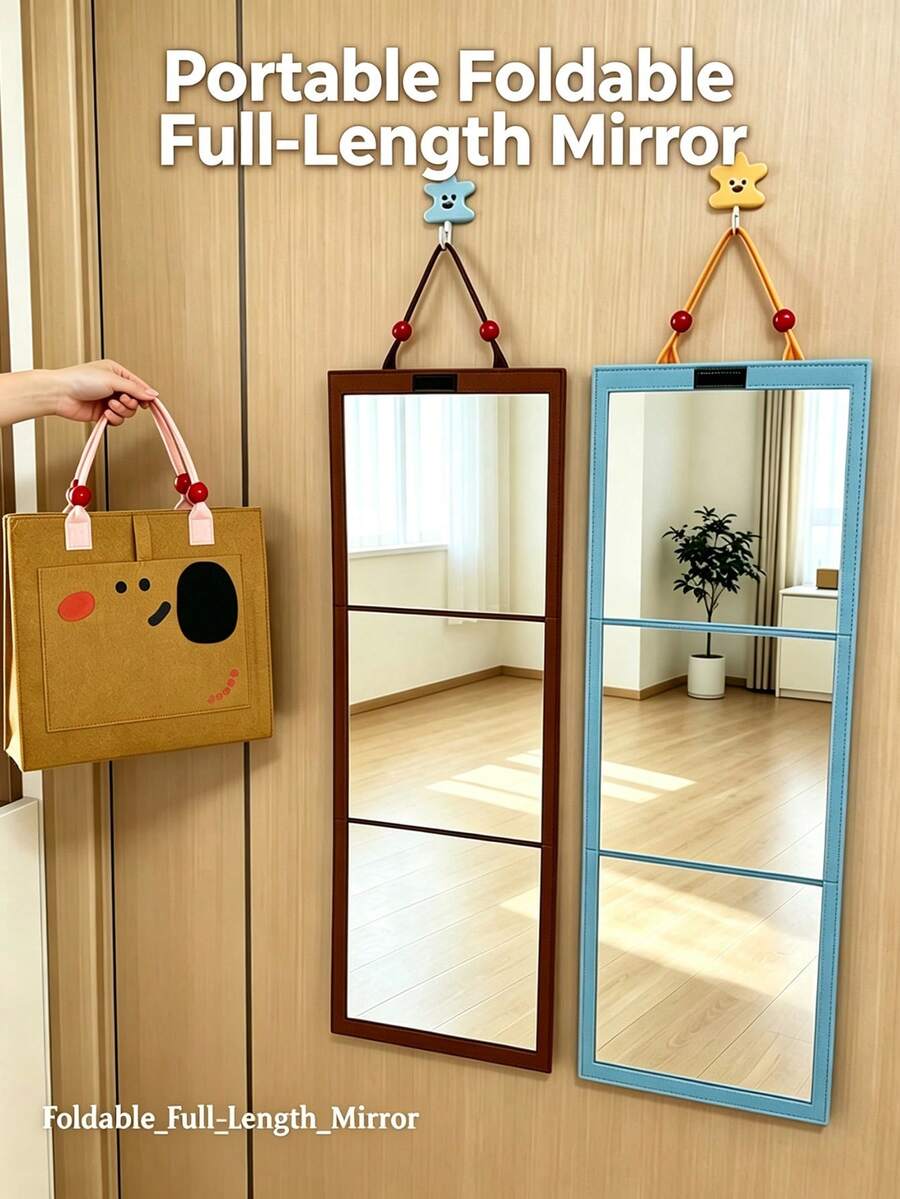 Foldable Full Length Mirror, Hanging Door Mirror With Portable Storage Bag, Freestanding Wall Mounted Dressing Mirror, HD Reflection For Bedroom, Dorm, Travel - Folding Mirror - View 1