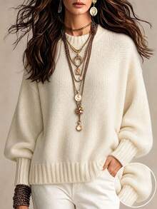 Vuslat Sweater Pullover Wanita Elegan Musim Gugur untuk Sehari-hari, Pesta, dan Halloween - Putih - View 3