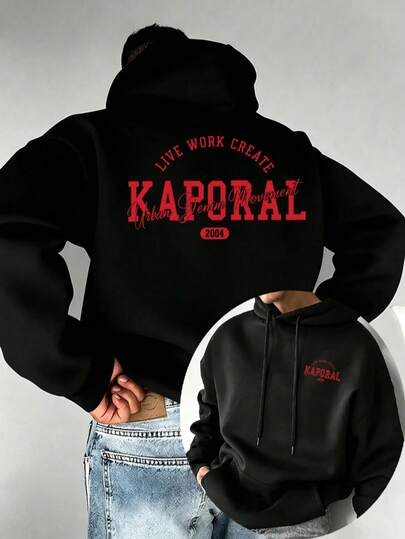Sweat à capuche homme avec imprimé graphique vintage et design lettres classiques, style streetwear casual pour quotidien, voyage, loisirs et mode masculine