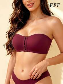 Women's Minimalist Purple Bandeau Bra, Soft Seamless Front-Closure Bandeau, Wire-Free Comfortable Bra, Suitable For Daily Wear, Anti-Sagging Support - Purple - View 2