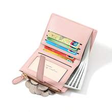 Women's Small Floral Print PU Wallet, Bi-Fold Card Holder With Keychain, Zipper Coin Pocket, Multiple Card Slots And Cash Compartment - Multicolor - View 3