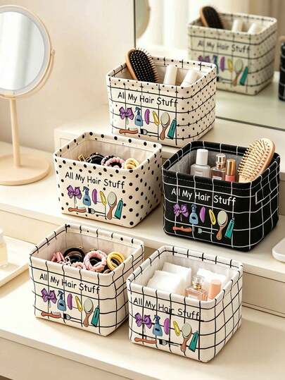 This Minimalist Fabric Desktop Storage Box Features Side Handles And Serves As An Organizer For Cosmetics And Hair Accessories, Or As A Container For Everyday Small Items; It Makes An Ideal Gift For Halloween Or Christmas.