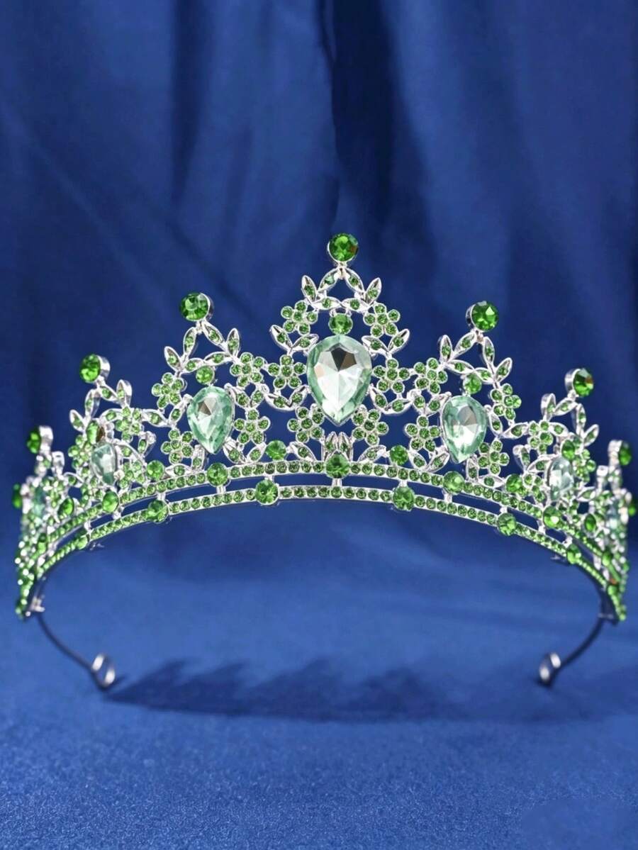 1pc Elegant Fashion Bridal Crown Headpiece, Wedding Crystal Headband, Princess Tiara, Adult Birthday Crown, Party Hair Accessory - Mint Green - View 1