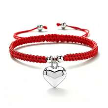 1Pc Multicolor Handmade Braided String Bracelet Silver Big Heart Pendant Rope Bangle For Women Couple Cute Casual Jewelry Gift - Large Silver Heart - View 16