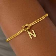 1pc Minimalist Niche Gold Knotted Double Layer A-Z Letter Pendant Bracelet For Women, Suitable For Delicate Daily Wear And Gift Giving - Multicolor - View 30