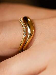 4pcs/1pc 18K Gold Plated Multi-Layer Streamlined Ring Set, Women's Ring, French Style, Luxury Gift Jewelry For Women - Gold - View 6