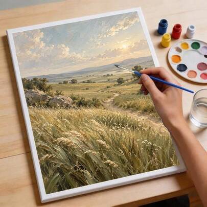 1 Set Profesional de Pintura al Óleo Digital para Adultos, Paisaje de Campo de Trigo Dorado y Camino Sinuoso, 40x50cm/15.7x19.6 pulgadas, Diseño sin Marco, Fácil de Aprender Adecuado para Principiantes, Estudiantes de Arte, Entusiastas, Decoración del Hogar, Actividades Familiares, Regalo Creativo Relajante, Regalo de Vacaciones, 2D Plano, El Set Incluye Pinturas, Lienzo, Pinceles