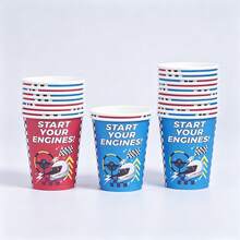 10/25pcs Racing Car Themed Disposable Paper Cups, Start Your Engines Race Flag Print Party Cups For Boys Birthday Party, Racing Theme Party Decorations, Party Drinkware Supplies - Multicolor - View 4