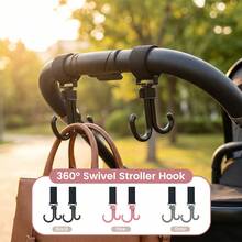 Pengait Kereta Bayi yang Dapat Diputar 360°, Klip Gantungan Tas Universal, Aksesori Gantungan Organizer Kereta Bayi Putar Ganda, 2 Buah/Set - MultiWarna - View 1