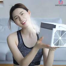 Mini aire portátil, ventilador escritorio, con filtro integrado y contenedor de agua o hielo para enfriar el ambiente con luz led - Gris - Ver 3