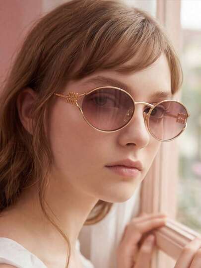 Miu Miu Women's Vintage Oval Cat Eye Sunglasses, Black Frame With Gold Logo, Fashion Designer Style, Suitable For Summer Beach Travel