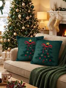 2Pcs Christmas Green Plush Pillow Covers,45*45cm Pillowcase With ...