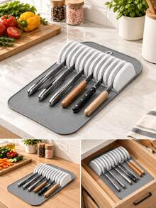 Giá cắm dao silicone 11 khe, kệ lưu trữ dao để bàn bếp, giá treo dao nhà bếp tiết kiệm không gian - Màu đặc - Xem 2
