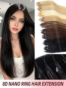 8D Nano Beads Hair Extensions, Micro Loop Human Hair Extensions, Invisible No Trace Micro Link Human,Micro Bead Hair Extensions Straight Human Hair Easy To Install,Seamless, Natural Straight Hair Straight Hair Texture Natural Hair Look Christmas - Multicolor - View 3