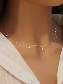 1pc S925 Sterling Silver Romantic Fluid Tassel Water Drop Pendant Clavicle Necklace, Delicate Luxury High-End Neck Accessory For Women, Niche Personalized Design For Date, Party, Gift For Lover, Friend, Holiday, Birthday - Water Drop - View 11