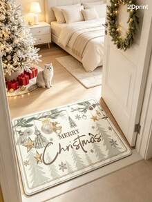 1pc 2D Printed Christmas Letter Doormat, Doormat, Small Rug, Welcome Mat, Carpet, Floor Mat, Outdoor Doormat, Kitchen Rug, Home Decor, Front Door Mat, Area Rug, Outdoor Mat, Home Decor, Area Carpet, Garden Rug, Washable Carpet - Multicolor - View 2