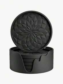 6/1pc Thick Solid Color Minimalist Silicone Round Coasters With Storage Rack, Non-Slip Heat-Resistant, Suitable For Kitchen, Dining Table, Cafe, Picnic, Holiday Party, Birthday Party, Gathering - Multicolor - View 1