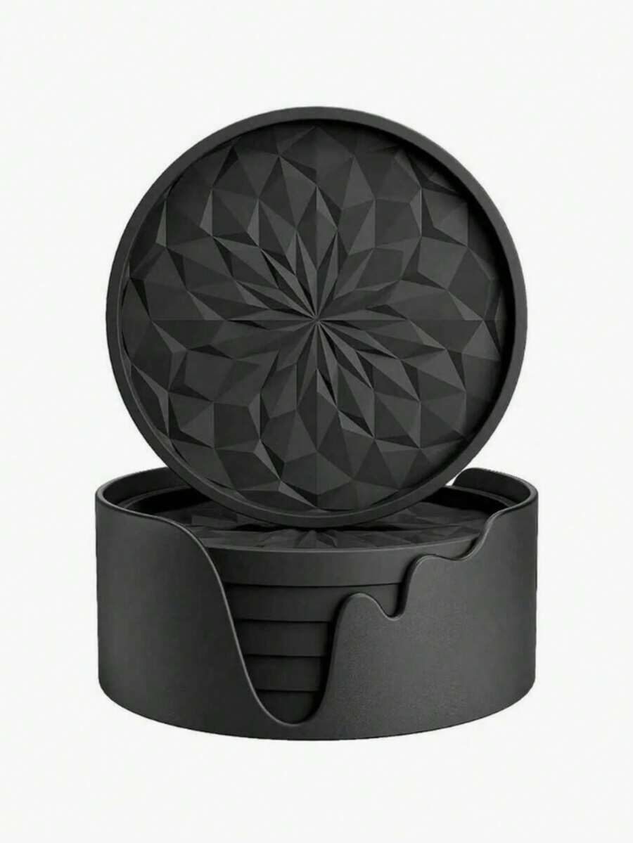 6/1pc Thick Solid Color Minimalist Silicone Round Coasters With Storage Rack, Non-Slip Heat-Resistant, Suitable For Kitchen, Dining Table, Cafe, Picnic, Holiday Party, Birthday Party, Gathering - Multicolor - View 1