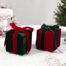 Velvet Christmas Gift Box Ornament, Red And Green Bow Christmas Tree Hanging Decor, Holiday Decoration - Multicolor - View 3