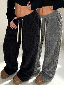 Women's Winter Outdoor Casual Fleece Pants, Versatile Long Pants Suitable For Daily, Home, Office And Gathering - Black - View 3