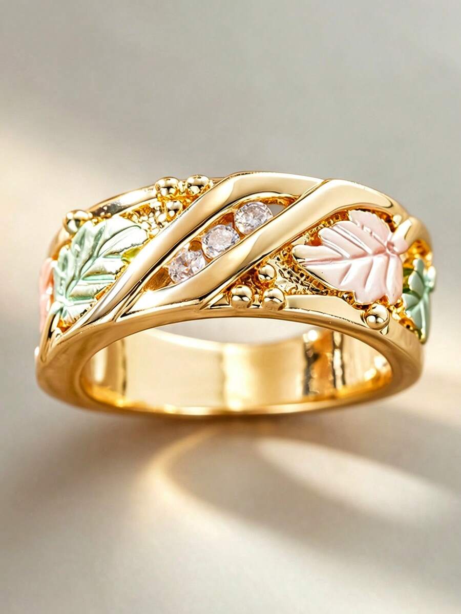 1pc Vintage Cubic Zirconia Ring Women's Wedding Engagement Party Jewelry Valentine's Day Gift