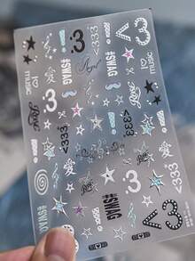 Y2K Star Note Nail Stickers, Silver Glitter Music Symbol Number 3 Swag Letter Nail Decals, Self Adhesive Nail Art Decorations For DIY Manicure - Multicolor - View 4