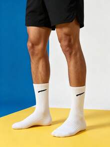 6 Pairs White Random Game Weapon Socks, Men's College Style Mid-Calf Socks, Compression Anti-Slip Shock-Absorbing Sports Socks, Casual Everyday Socks - Multicolor - View 2