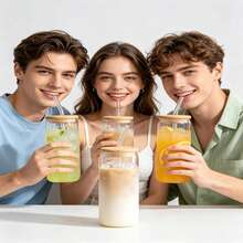 Premium Transparent Cola Glass Cup With Glass Curved Straw, Large Capacity Suitable For Coffee, Milk Tea, Juice, Cold Drinks, Home Daily Use, Party Gathering, Minimalist Ins Style, Easily Create Atmosphere Drinks - Clear - View 4
