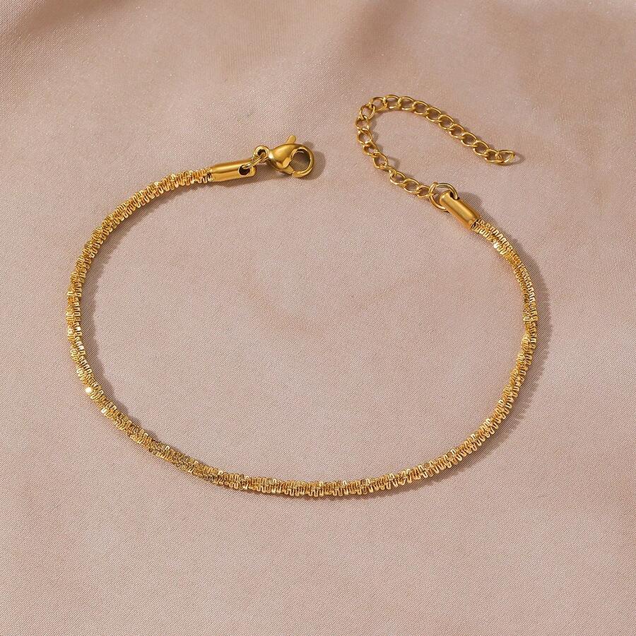 1pc Gold Stainless Steel Shiny Chain Bracelet, Delicate Thin Adjustable Bracelet, Women's Minimalist Daily Wear Jewelry - Multicolor - View 1