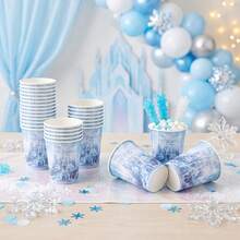 10/20/60 Pcs,Blue Ice Castle Printed Disposable 9oz Paper Cups,Frozen Pattern Drinking Cups,Heavy Duty Party Tableware For New Year Office Party,Frozen Princess Celebration,Winter Wonderland Gathering - Multicolor - View 5