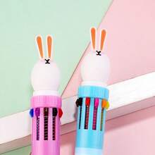 1PC Cute Cartoon 10-Color Ballpoint Pen,Lovely Rabbit Multi-Color Retractable Pen,High Aesthetic Handwriting & Graffiti Pen,Student School Stationery - Multicolor - View 6