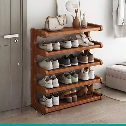 1 pieza Estantería de zapatos de bambú de 5-6 niveles, ahorradora de espacio, multifuncional, minimalista, fácil de montar, organizador de almacenamiento natural, apto para entrada, armario, pasillo, dormitorio, decoración del hogar, unidad de almacenamiento de zapatos de escritorio