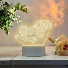 Racing Car Pattern Acrylic Night Light, USB Warm Light Powered Desktop Art Decor Ornament, Grid Line Engraving Craft, Cool Atmosphere Bedside Night Lamp, Racing Car Theme Style, Suitable For Car Enthusiast Room Display, Creative Birthday Holiday Gift - Warm white light - View 7