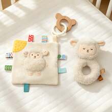 1 Set Mainan Sensorik Bayi Domba, Mainan Kerincingan Domba Plush dan Selimut Pengaman Domba dengan Gantungan Gigitan Beruang Kayu, Mainan Lembut untuk Menenangkan Bayi Baru Lahir - Aprikot - View 7