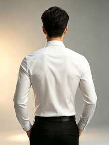 Men's Business Casual Long Sleeve Solid Dress Shirt, Versatile, For Fall - White - View 2