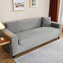 1pc Silvery Velvet Sofa Slipcover High Elasticity All-Inclusive Sofa Cover Thickened Full Cover Sofa Cover Furniture Protector For Bedroom Office Living Room Suitable For All Seasons Christmas Home Decor - Light Grey - View 3