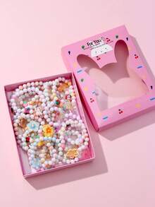 24pcs Kids Polymer Clay Bracelet Gift Set, Fruit Flower Beads Unicorn Pendant, Girls Party Jewelry Birthday Gift - Multicolor - View 6