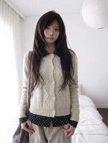 Korean Vintage 2 In 1 Polka Dot Jacket Women's Autumn/Winter New Cable Knit Cardigan Slim Fit Sweet Cool Top - Apricot - View 1