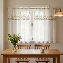 1PC French Country Floral Bellflower Embroidered Sheer Curtain - Semi-Transparent Polyester Sun-Shading Filter, Rod Pocket Design, Suitable For Kitchen, Dining Room And Living Room Decor|Room Decor - White - View 6