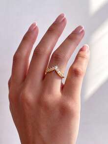 1pc Crown Ring, Women's Style, Suitable For Valentine's Day, Wedding, Birthday, Party And Other Occasions, Exquisite Jewelry - V-shaped Crown - View 3