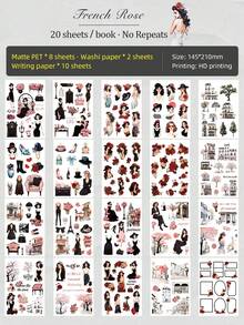 DanSoul 20 Sheets Large Size Vintage Elegant Theme Planner Stickers Book, Pre-Cut Matte PET Creative Planner Supplies, Suitable For Scrapbooking Stationery Notebook Sticker Decoration DIY Collage Gift - Journaling Supplies - View 12