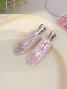 1/3/6pcs Cute Sweet Style Pink Seamless Crocodile Hair Clips, Gentle Girl Style Floral Polka Dot Side Bangs Clips, Rhinestone Bow Hair Clips For Women - Pink - View 6